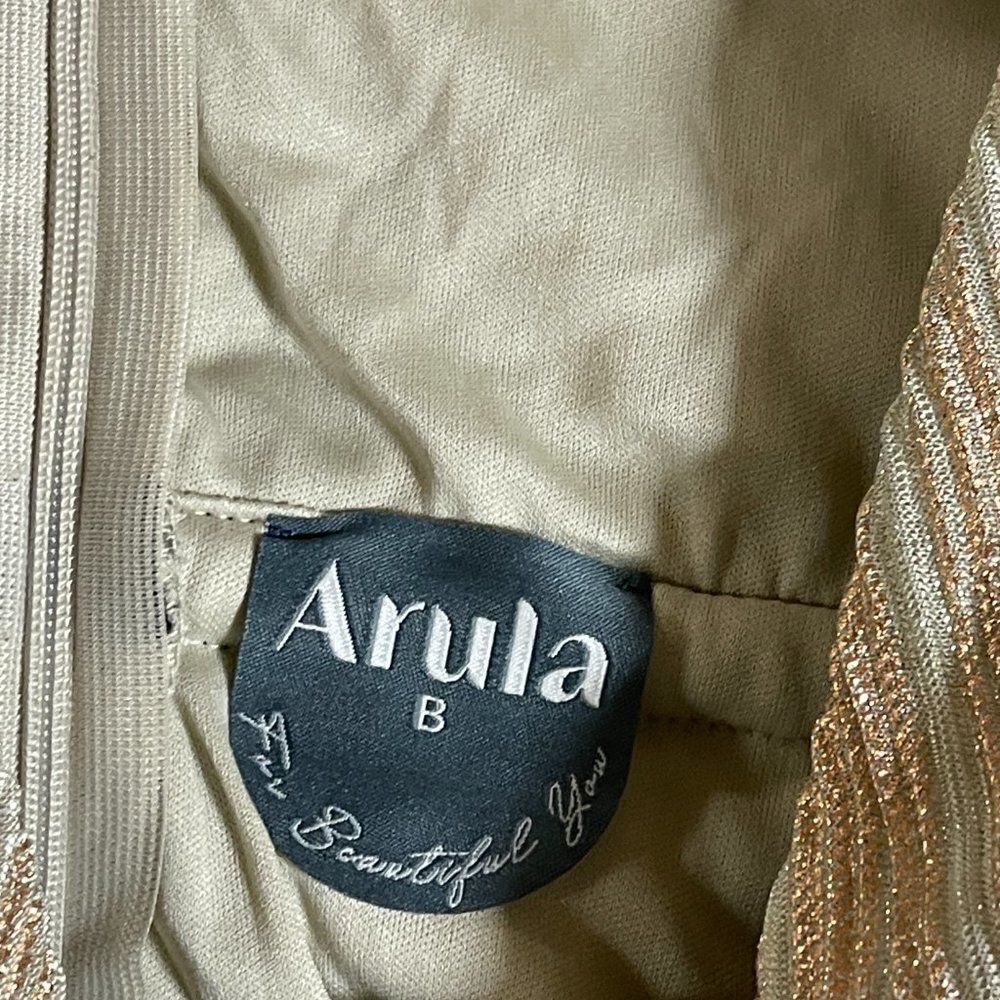 Arula Gold Party Cocktail Shimmer Sleeveless Plus Size Curvy Ruffle Dress 2X NWT - Picture 11 of 13